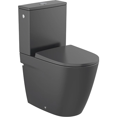 Vas WC pe pardoseala compact Roca Ona Rimless, evacuare dubla, negru mat, 600 x 370 mm