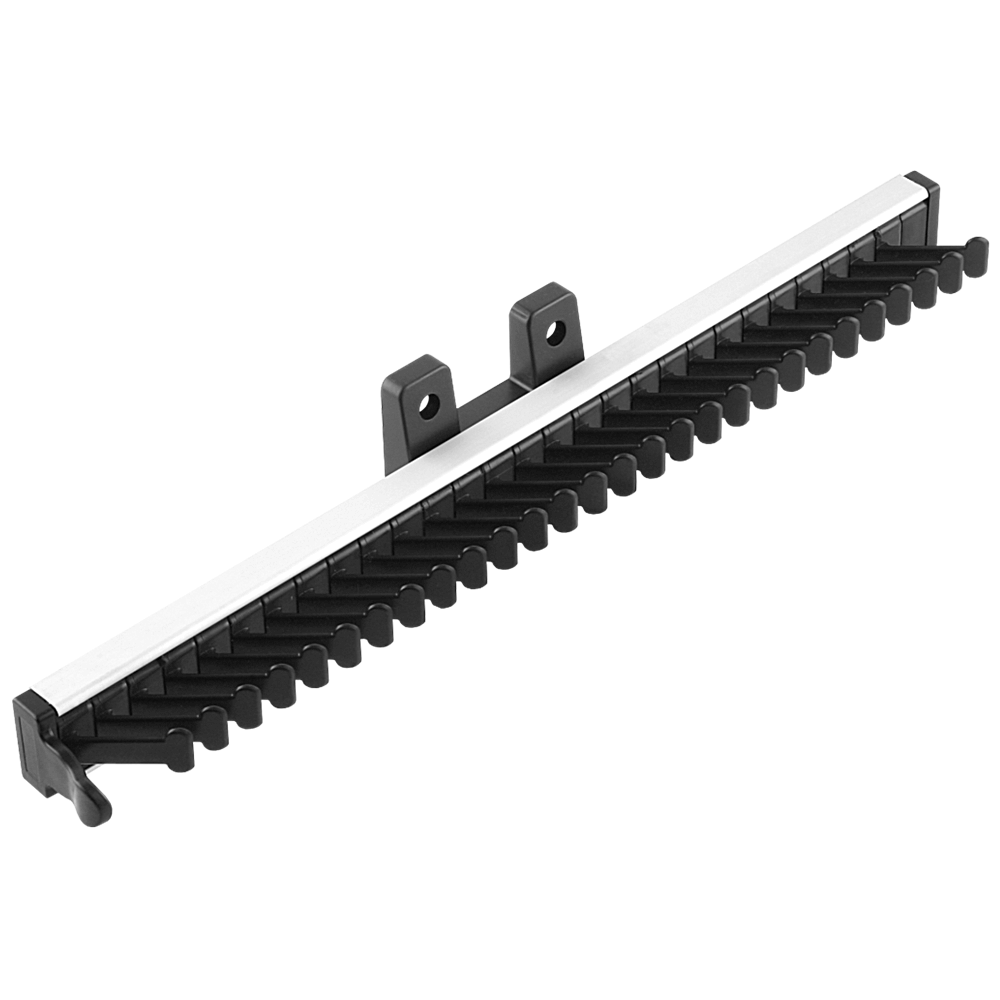 Suport pentru cravate cu glisiera cu bile, plastic negru mat, argintiu, 27 x 446 mm