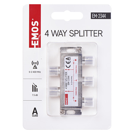 Distribuitor semnal TV Emos, metalic, 1 intrare mama - 4 iesiri mama, 20 x 56 x 25 mm