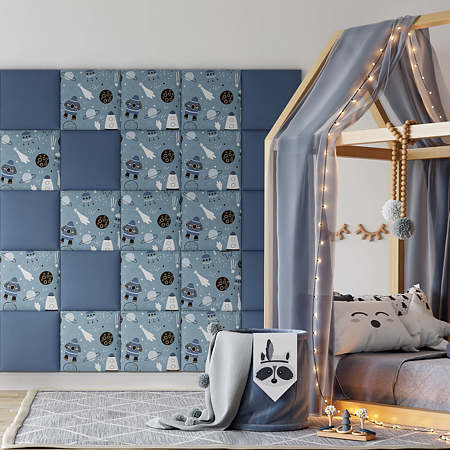 Panou decorativ tapitat, Kids Blue Jeans, patrat, 300 x 300 x 37 mm