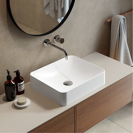 Lavoar dreptunghiular Marmite WB 450C Octavia, din compozit mineral, fara preaplin, montaj pe blat, alb mat, 450 x 380 x 105 mm