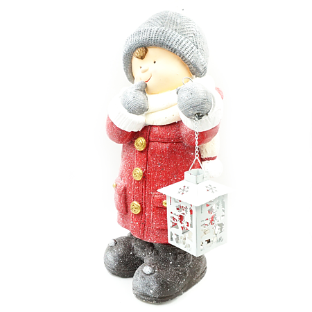 Decoratiune pentru Craciun, baiat cu felinar, ceramica, rosu + negru, 40 cm Decoratiune pentru Craciun, baiat cu felinar, ceramica, rosu + negru, 40 cm