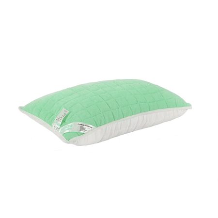 Perna matlasata 4 anotimpuri pentru dormit, antialergica, fibre de poliester siliconizat + bumbac + microfibra, verde/ alb, 50 x 70 cm 