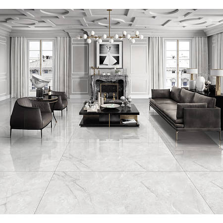 Gresie exterior/interior Makrana White, rectificata, portelanata, lucios, PEI III, piatra, gri, 120 x 60 cm