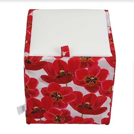 Taburet Box piele ecologica, microfibra, alb/rosu, cu depozitare, 37 x 37 x 42 cm
