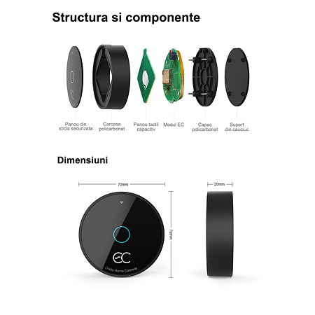 Smart hub Livolo Zigbee EC 3.0, sticla cristal termorezistenta, microUSB , 5 V, control aplicatie & Wi-Fi, compatibil cu intrerupatoare Zigbee