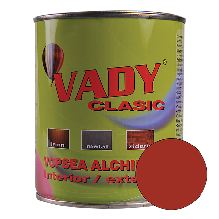 Vopsea alchidica Vady clasic, pentru lemn/metal/zidarie, interior/exterior, maro roscat, 0,6 l