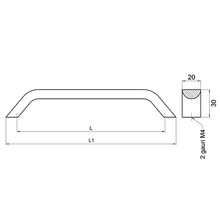 Maner aluminiu Nur 160 mm, crom