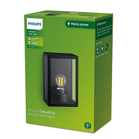 Aplica exterior Philips Alzor Max, 25 W, soclu E27 aluminiu, negru, IP44