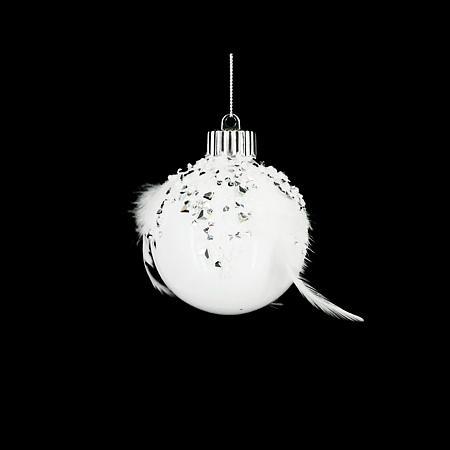 Glob decorativ de Craciun lux cu pene si paiete, plastic, 8 cm