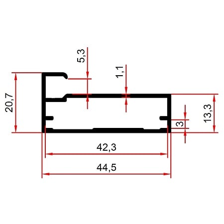 Profil rama frezare NLB, aluminiu, negru, 3 m