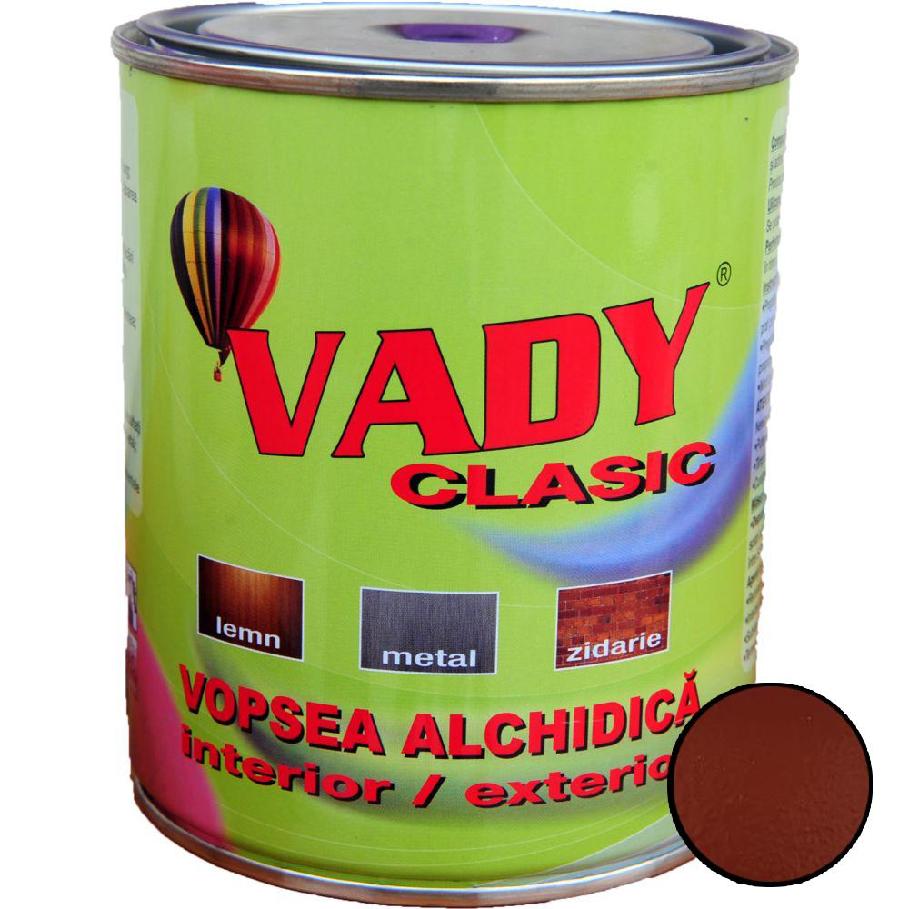 Vopsea alchidica Vady clasic, pentru lemn/metal/zidarie, interior/exterior, visiniu, 0,6 l 06