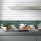 Faianta decorativa pentru bucatarie Spring Stripes Kitchen, finisaj lucios, multicolor, model ce imita vesela de bucatarie, 60 x 30 cm