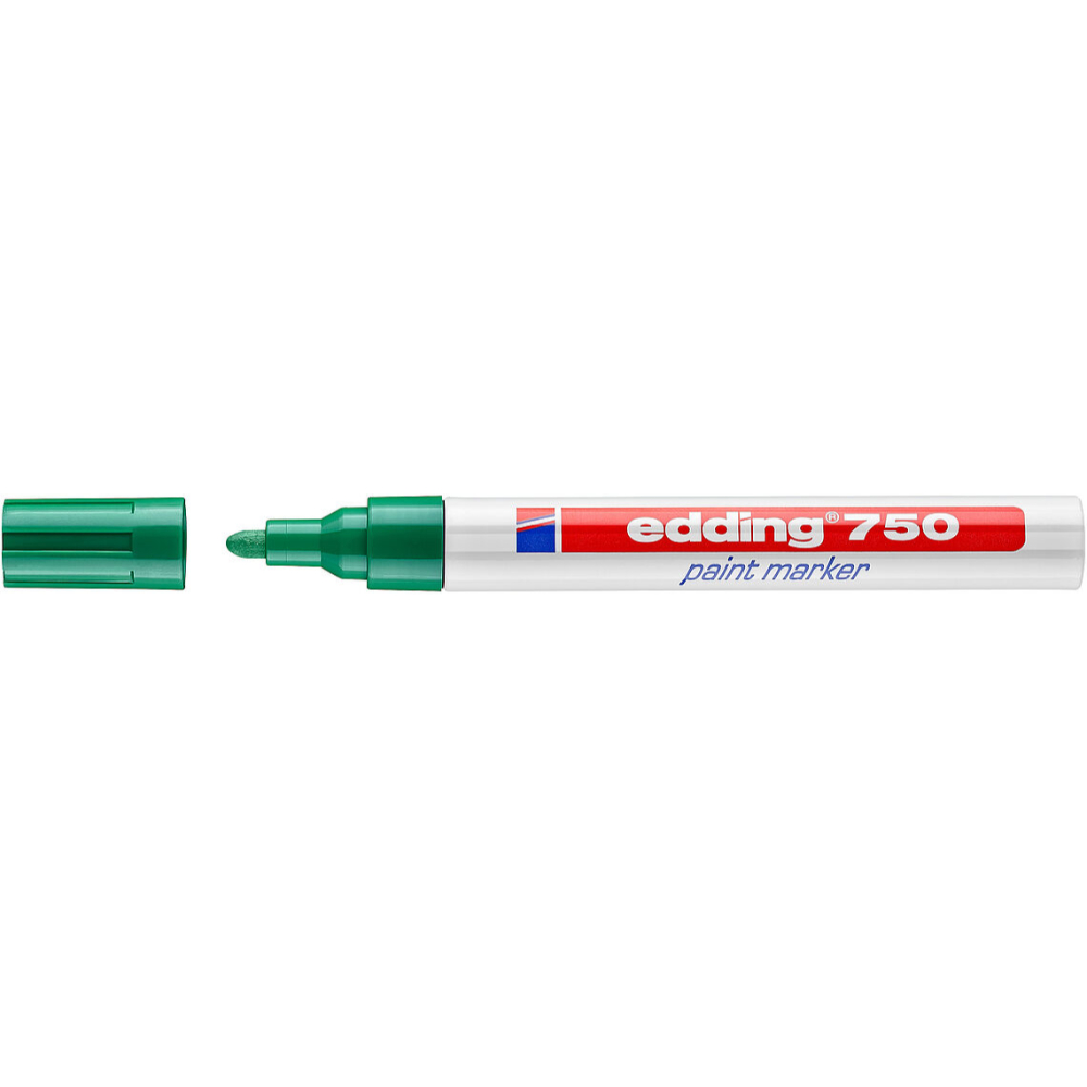 Marker permanent Edding 750, corp metalic, varf rotund, 2-4 mm, cu vopsea verde