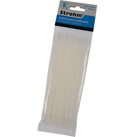 Coliere reutilizabile PVC Strohm, 3-6 x 180 mm, alb, 50 bucati