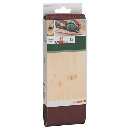 Set 3 benzi de slefuire Bosch, granulatie 80, 75 x 457 mm