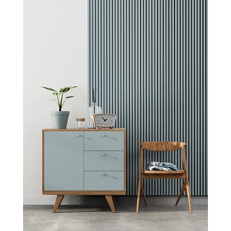 Panou decorativ Linea Acustic, 6 lamele, MDF, albastru fum/negru, interior, 265 x 24.5 x 2.2 cm