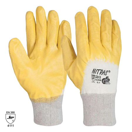 Manusi de protectie Dalgeco Kalara 1453, tricot + cauciuc nitrilic, marimea 8, galben-gri