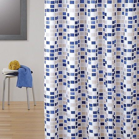 Perdea de dus MSV, model mozaic albastru, PVC, 180 x 200 cm