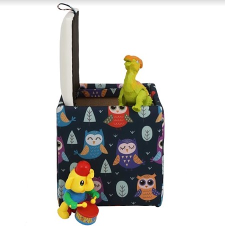 Taburet Box piele ecologica, microfibra, albastru/alb, cu depozitare, 37 x 37 x 42 cm