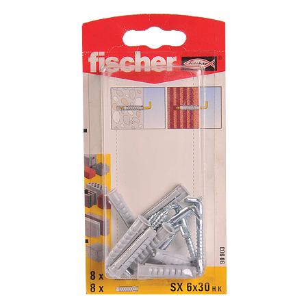 Diblu din nailon cu surub L, Fischer SX, 6 x 30 mm, 4,2 x 40 mm, 8 buc