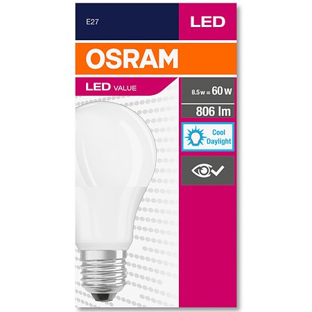 Bec LED Osram A60, rotund, E27, 8.5 W, 806 lm, lumina rece 6500 K Bec LED Osram A60, rotund, E27, 8.5 W, 806 lm, lumina rece 6500 K