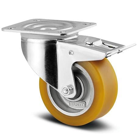 Rola pivotanta cu placa si frana, poliuretan, 100 x 40 mm, 250 kg
