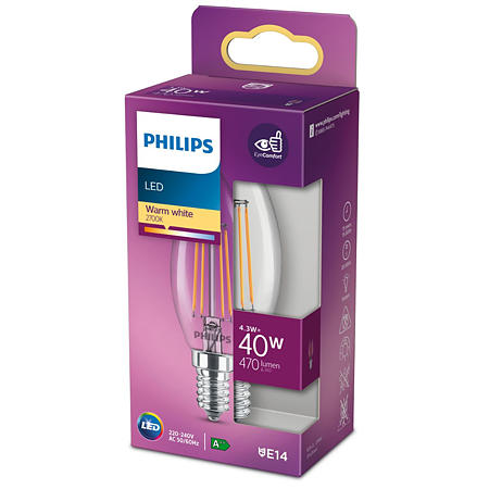 Bec LED lumanare Philips, E14, 4.3 - 40W, lumina alba calda 2700 K Bec LED lumanare Philips, E14, 4.3 - 40W, lumina alba calda 2700 K