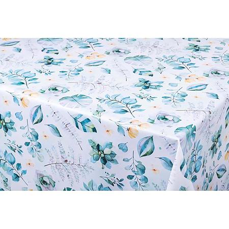 Fata de masa, model floral, PVC, bleu, 140 cm