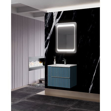Set mobilier baie Savini Due Sidney, masca + lavoar, MDF, albastru, 61.5 x 46.5 x 53 cm
