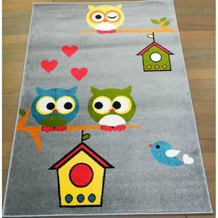 Covor Kolibri 11205/190, 100% polipropilena friese, model cu bufnite multicolor, 80 x 150 cm