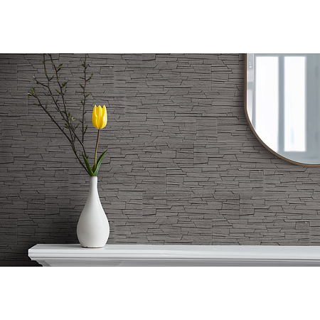 Piatra decorativa Modulo Impuls Graphite, exterior/interior, montaj fara rost tip placa cu placa, nuante de negru, 36,8 x 9,8 x 1,7 cm