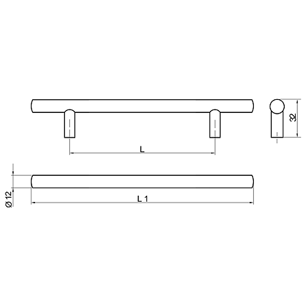 Maner cilindric, inox, 128 mm, Ø 12 mm