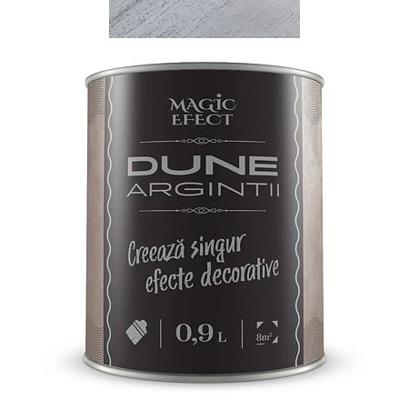 Pachet vopsea decorativa cu efect de dune de nisip, Magic Efect Dune Argintiu, pe baza de apa, 0.9 l, 1 + 1 + pensula