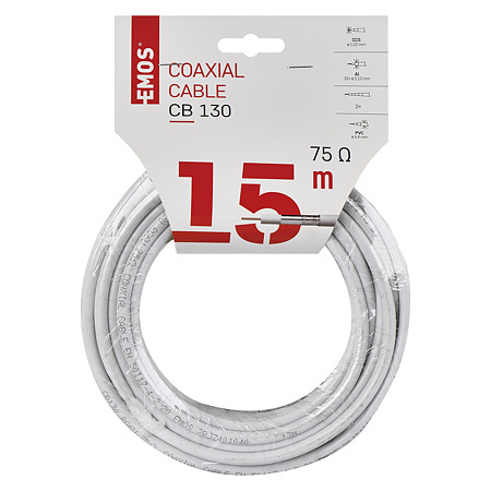 Cablu coaxial Emos CB130/ RG6U, 1 conductor, diametru 1.02 mm, alb, 15 m/colac