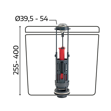 Mecanism universal WC One Wirquin, cu dubla actionare, 3/6 litri, buton negru, cu flotor lateral, racord 2 1/2", plastic