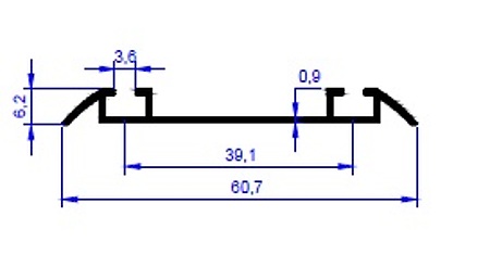 Profil rulare dublu inferior, aluminiu, argintiu, 3 m