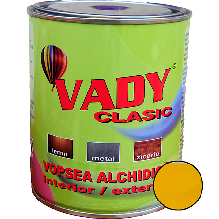 Vopsea alchidica Vady clasic, pentru lemn/metal/zidarie, interior/exterior, galben, 0.6l