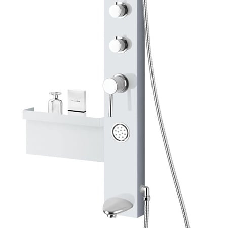 Panel de dus Ibiza DG9042, cu hidromasaj, etajera, 1 dispersor fix, 1 dispersor mobil, material corp ABS, argintiu, finisaj mat si cromat, 37,5 x 52 x 135,7 cm