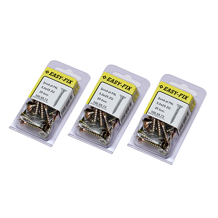 Set holsuruburi, cap inecat, otel zincat galben, 5 x 25 mm, 20 bucati