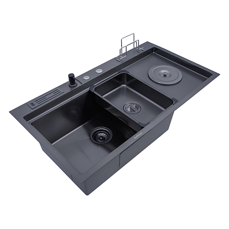 Chiuveta bucatarie Sandonna Handmade HD9250, inox, negru, 1 cuva stanga, 92 x 50 cm
