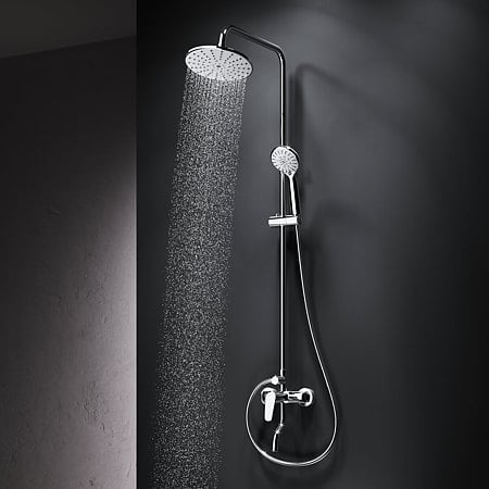 Coloana dus Play AM.PM, bara reglabila, cu baterie monocomanda, para de dus fixa, para de dus mobila, 3 functii, furtun 150 cm