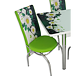 Set masa extensibila cu 6 scaune Arta Table Daisy, Pal melaminat, alb + verde cu flori, 169 x 80 cm