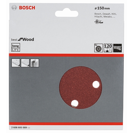 Foi abrazive Bosch, granulatie 120, 150 mm, 5 bucati