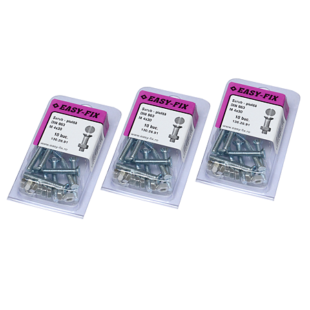 Suruburi cu piulite, otel zincat, M4 x 30 mm, 10 buc