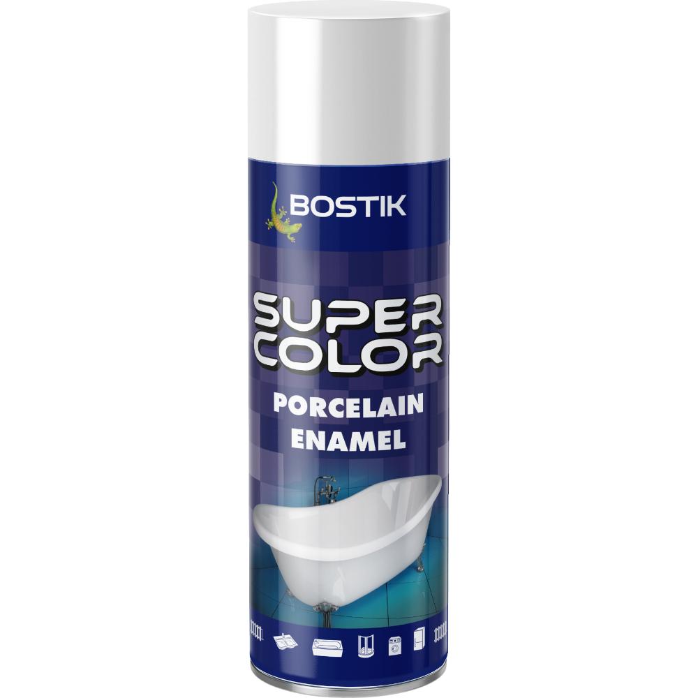 Vopsea spray decorativa efect portelan Bostik Super Color, alb, lucios, interior, 400 ml 400