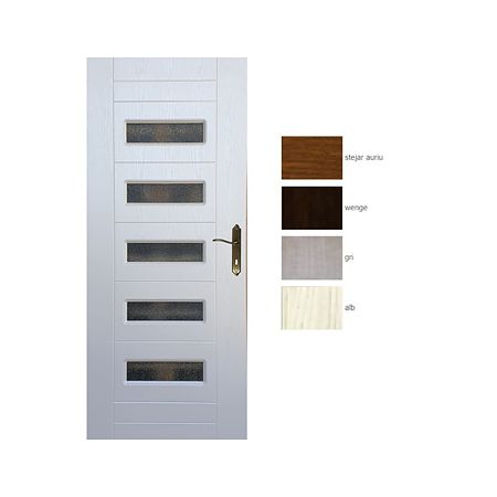 Usa interior celulara cu geam Pamate M104, reversibila, MDF, alb, toc reglabil, 200 x 80 x 3.5 cm