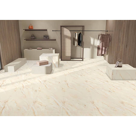 Gresie interior/exterior portelanata glazurata Magnetic Crema Pearl, rectificata, crem, semi-mat satinat, aspect marmura, 8 mm, 80 x 160 cm