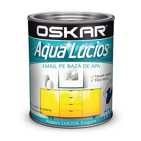 Vopsea acrilica Oskar Aqua Lucios, pentru lemn/metal/zidarie, interior/exterior, pe baza de apa, albastru marin, 0.6 l