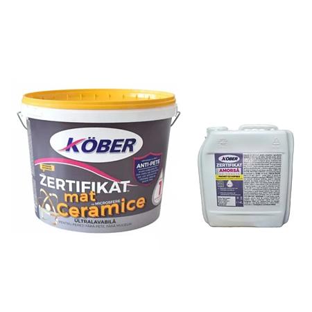 Vopsea lavabila interior/exterior Kober Zertifikat mat, cu microsfere ceramice, alb, 15 l + 4 l amorsa